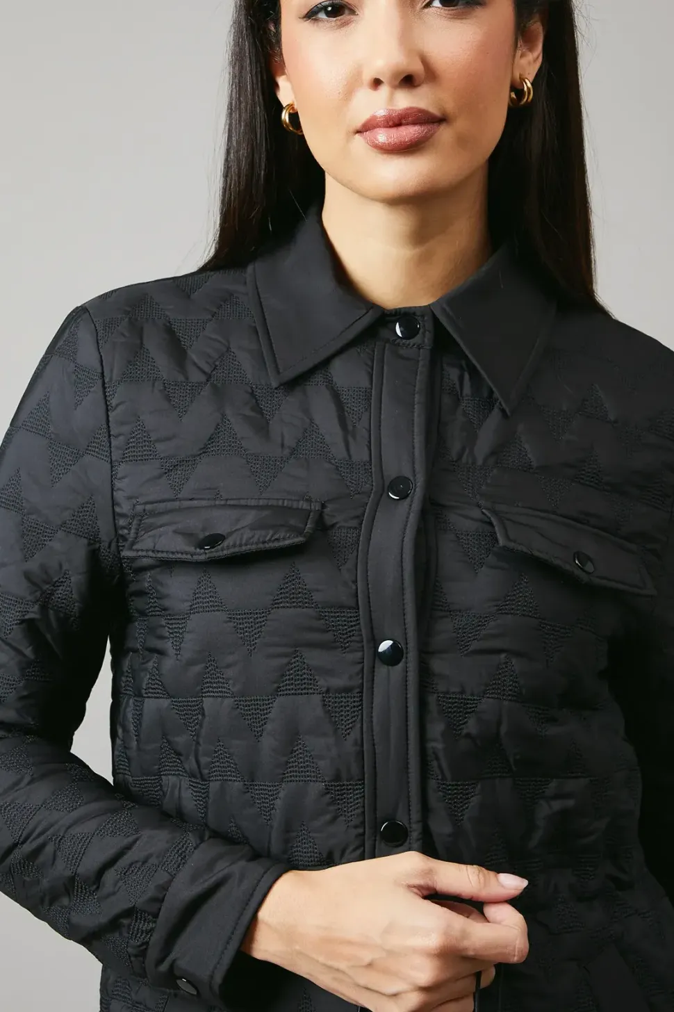 Waist Detail Popper Quilted Jacket