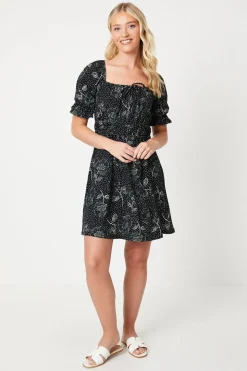 Waist Detail Puff Sleeve Mini Dress