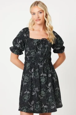 Waist Detail Puff Sleeve Mini Dress