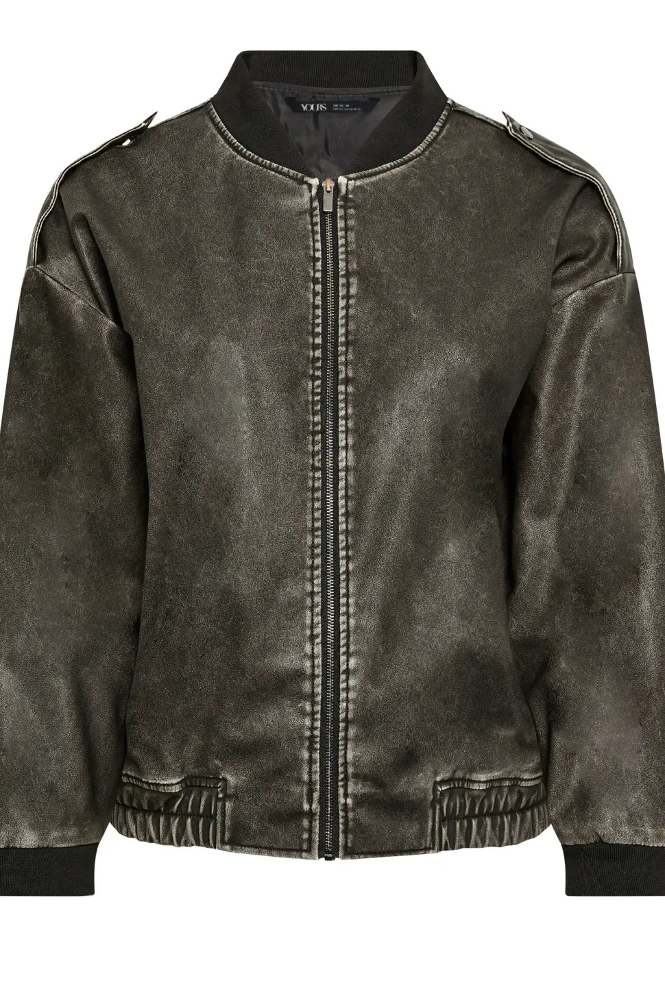 Washed Faux Leather Bomber Jacket