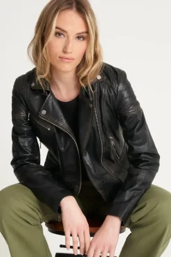 Washed Leather Biker Jacket
