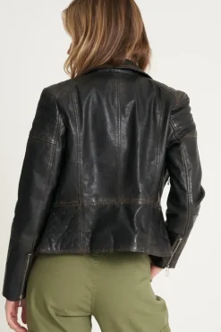 Washed Leather Biker Jacket