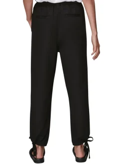Washed Tie Hem Trousers-Plain