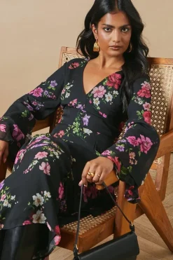 Watercolour Floral Chiffon Ruffle Midi Dress