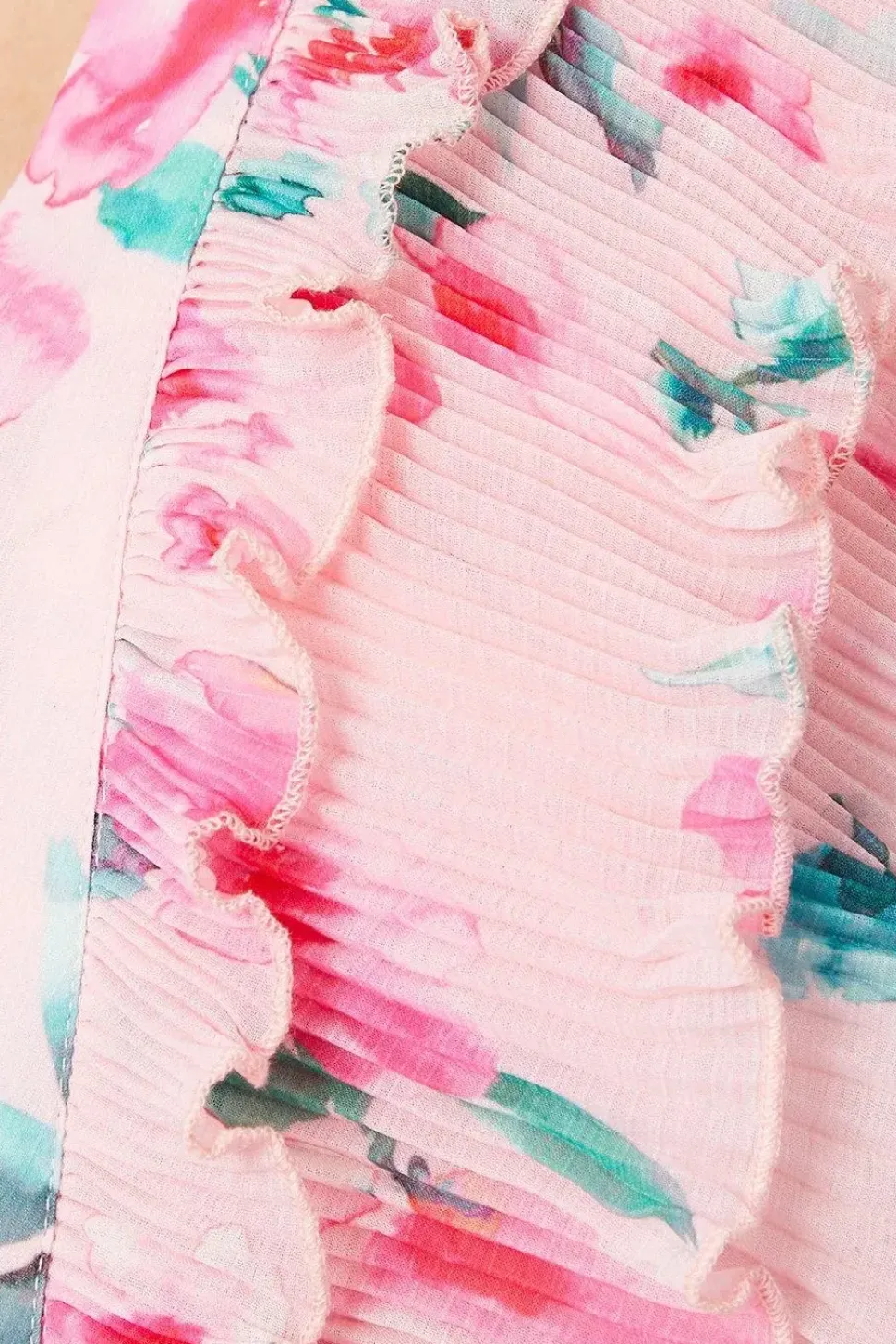 Watercolour Floral Pleated Ruffle Maxi Dress
