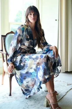 Watercolour Wrap Midi Dress
