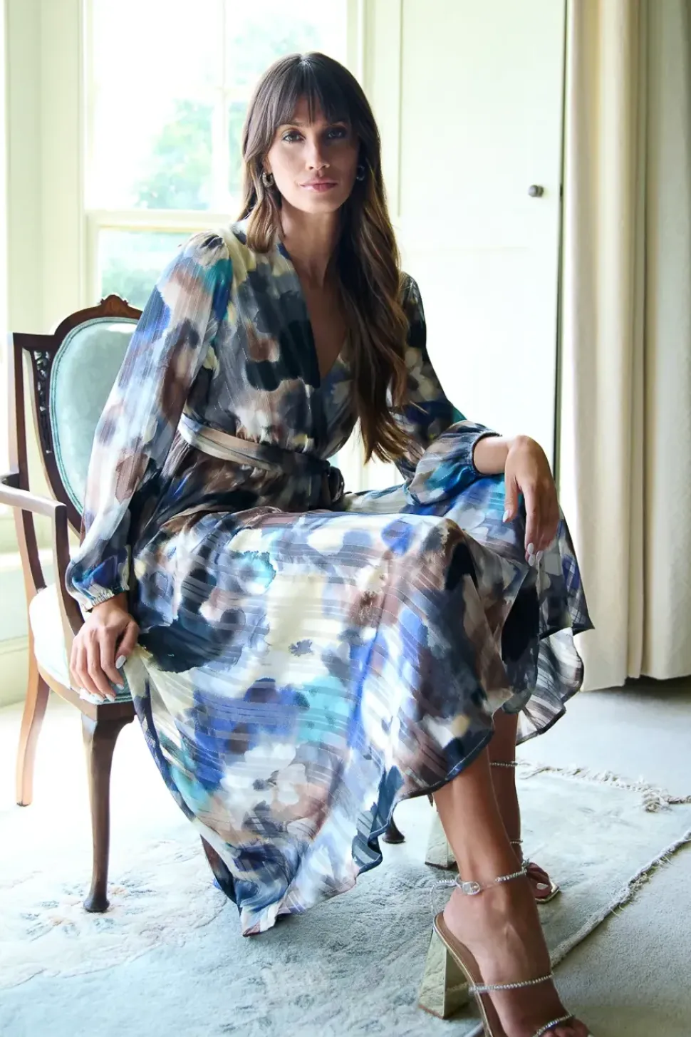 Watercolour Wrap Midi Dress