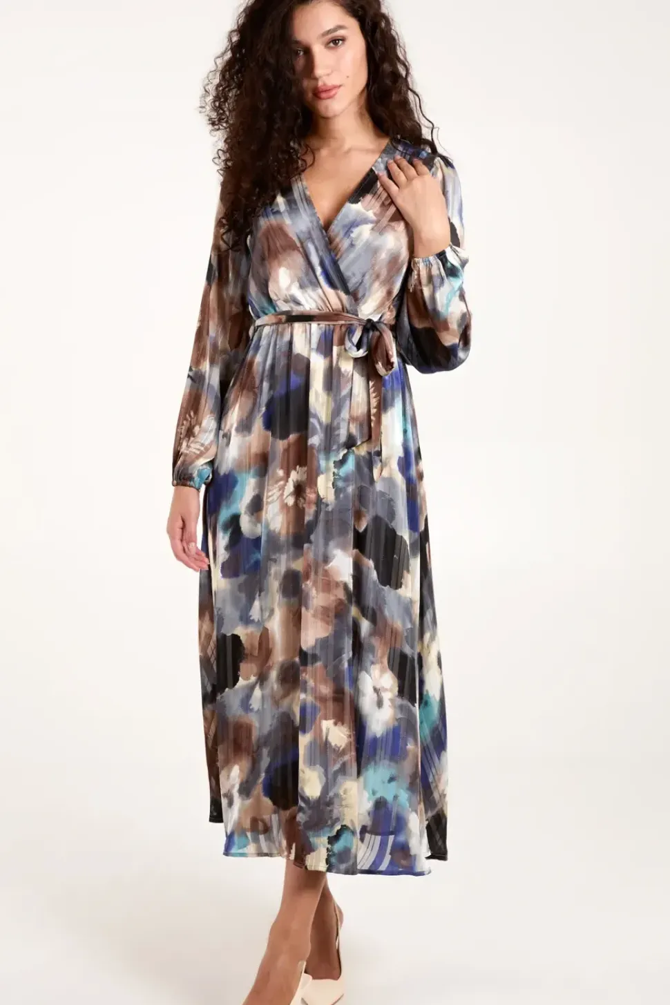 Watercolour Wrap Midi Dress