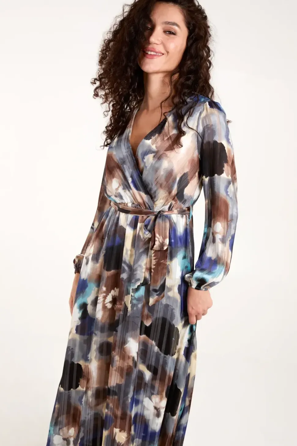 Watercolour Wrap Midi Dress