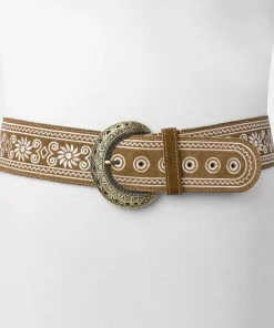 Western Style Floral Embroidered Suede Belt