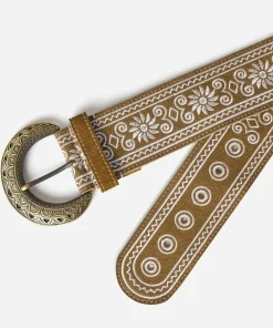 Western Style Floral Embroidered Suede Belt