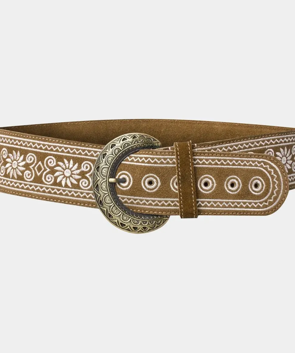 Western Style Floral Embroidered Suede Belt