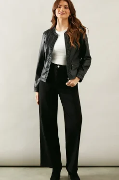 Whipstitch Detail Faux Leather Jacket