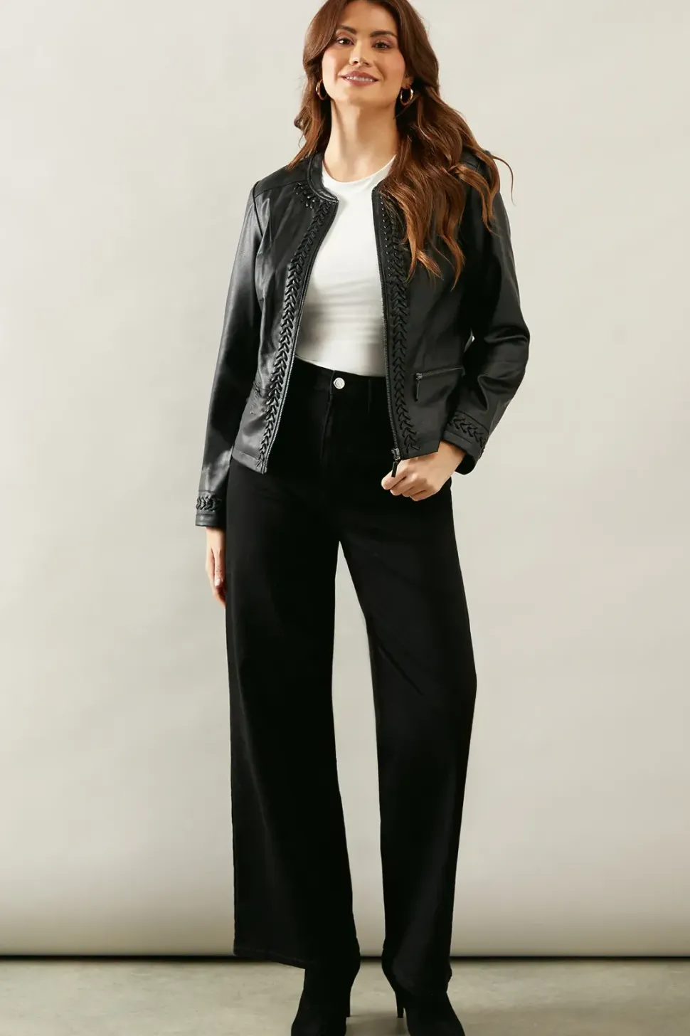 Whipstitch Detail Faux Leather Jacket