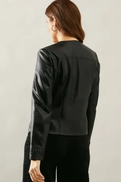 Whipstitch Detail Faux Leather Jacket