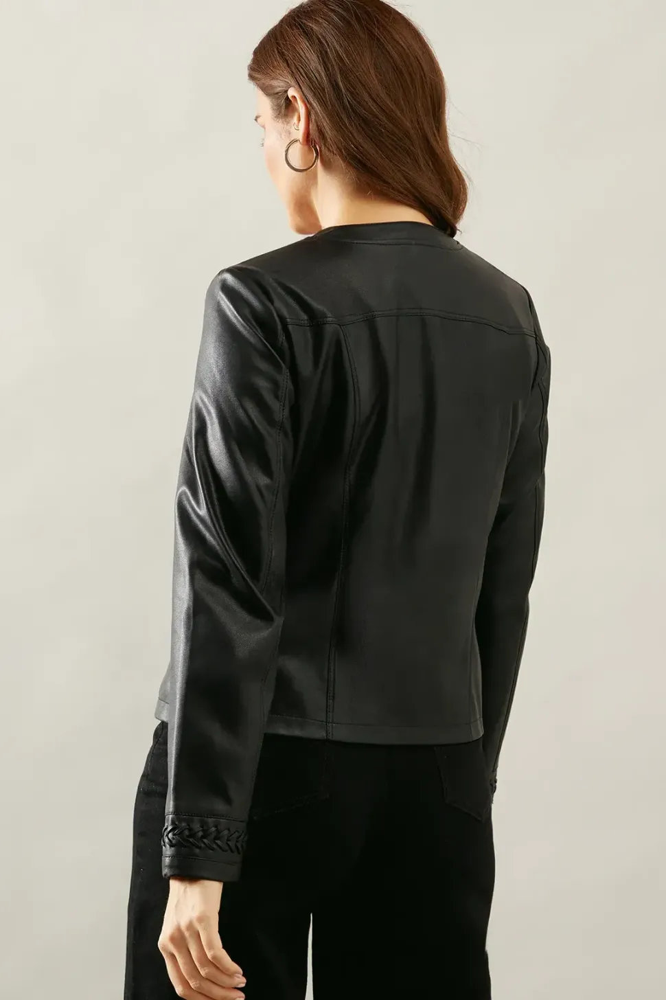 Whipstitch Detail Faux Leather Jacket