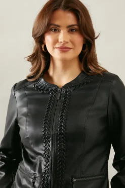Whipstitch Detail Faux Leather Jacket