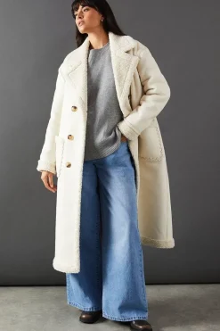 Whipstitch Faux Leather Shearling Coat