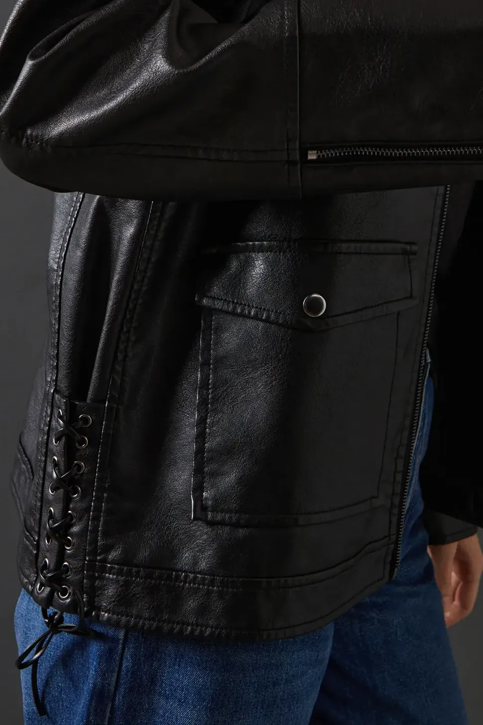 Whipstitch Faux Leather Zip Through Jacket