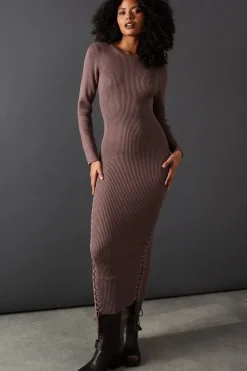 Whipstitch Front Slouchy Knitted Midi Dress