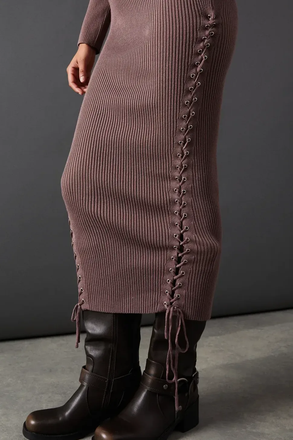 Whipstitch Front Slouchy Knitted Midi Dress