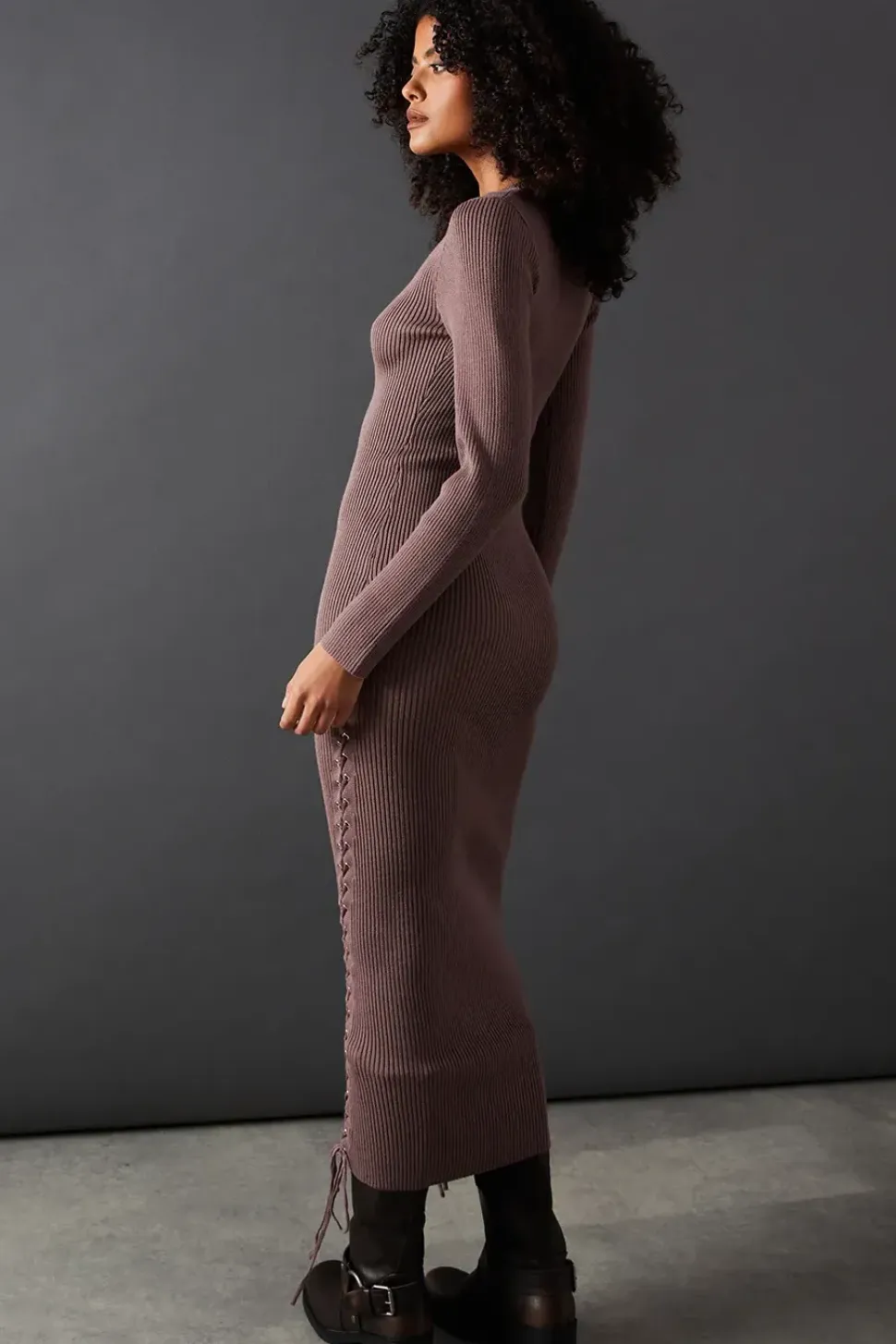 Whipstitch Front Slouchy Knitted Midi Dress