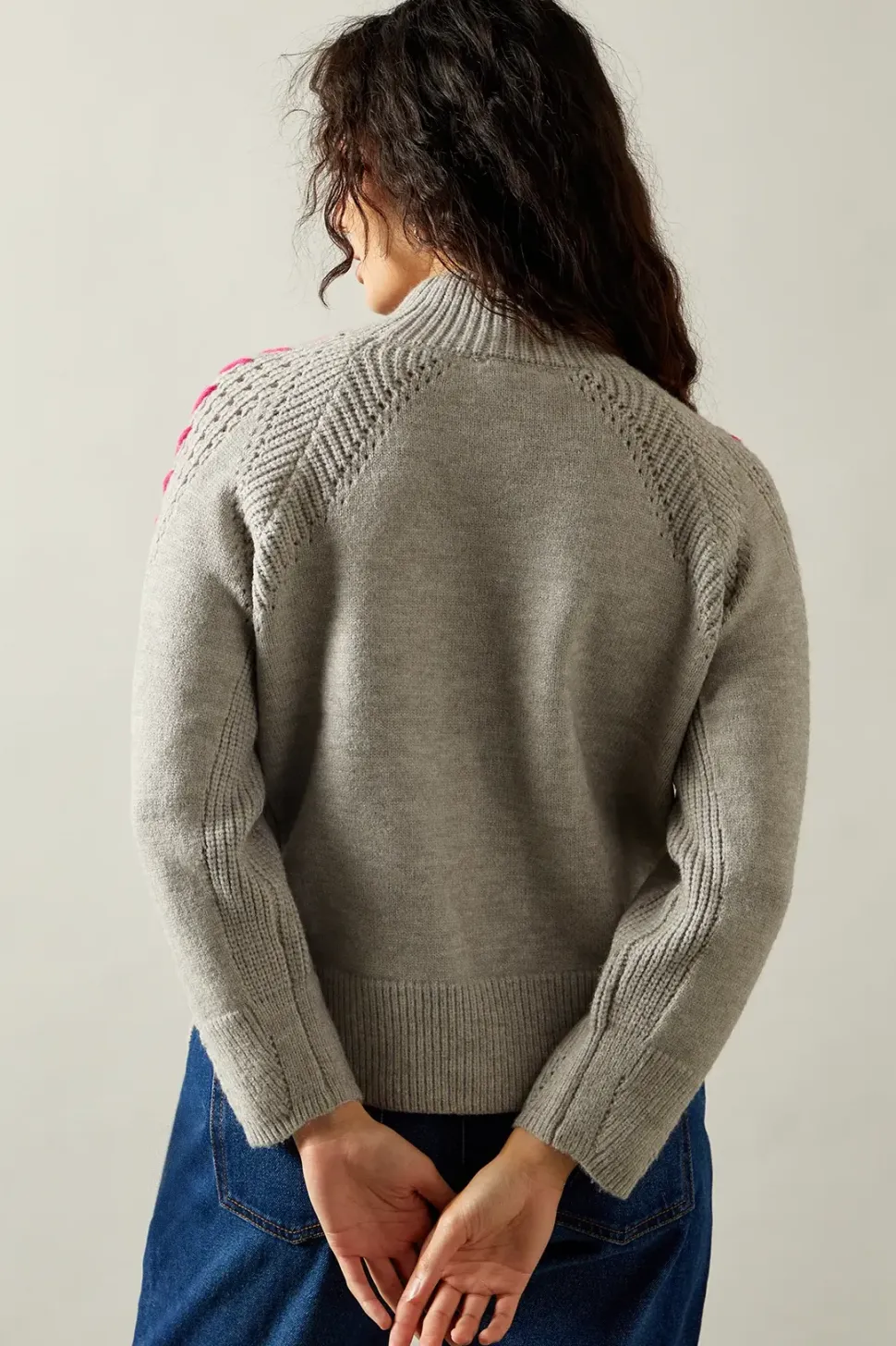 Whipstitch Pointelle Detail High Neck Jumper