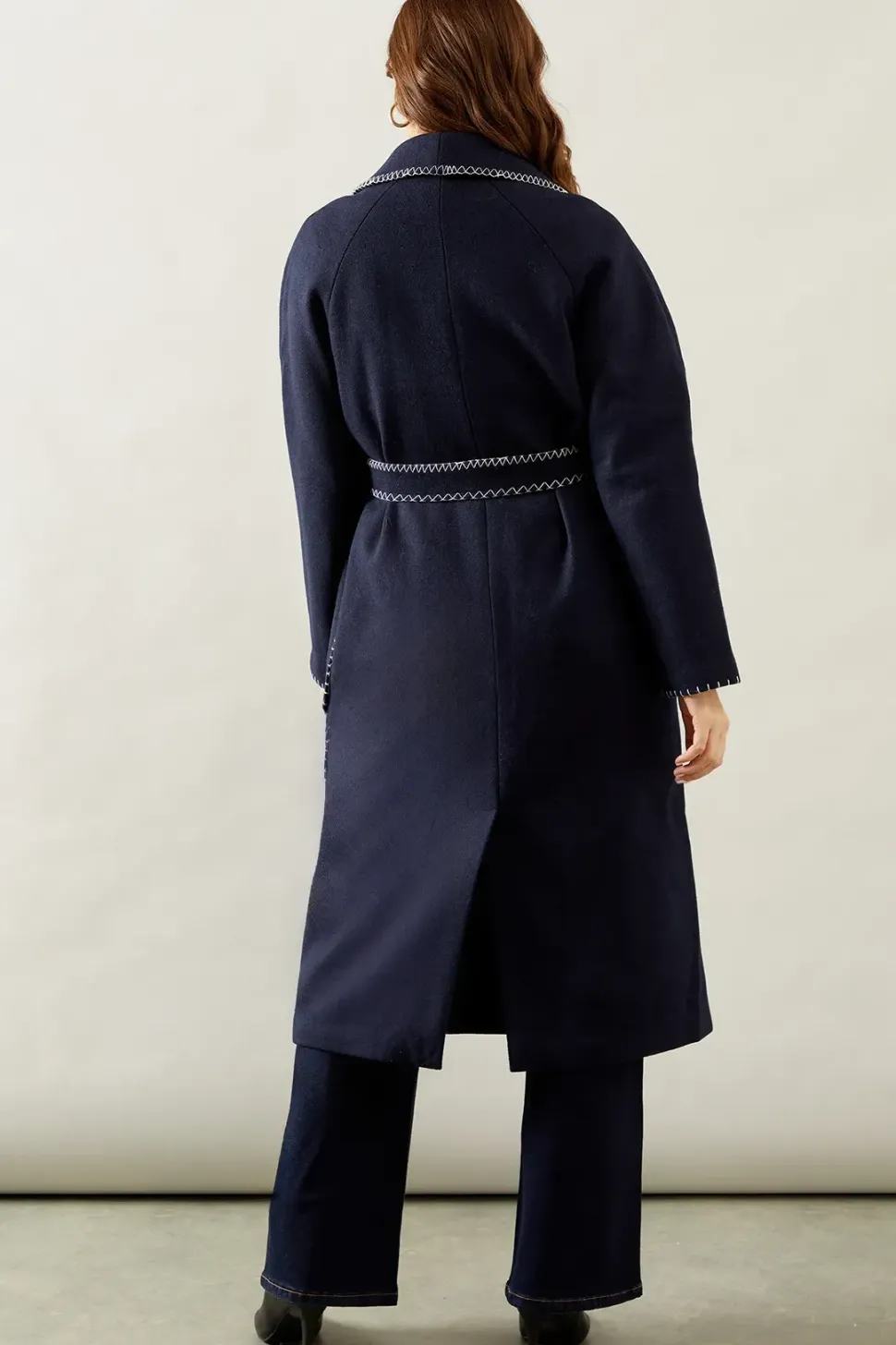 Whip stitch Shawl Collar Belted Coatblack