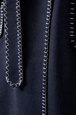 Whip stitch Shawl Collar Belted Coatblack