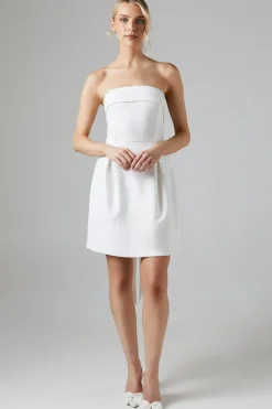 White Bow Back Bandeau Mini Wedding Dress In Stretch Crepe