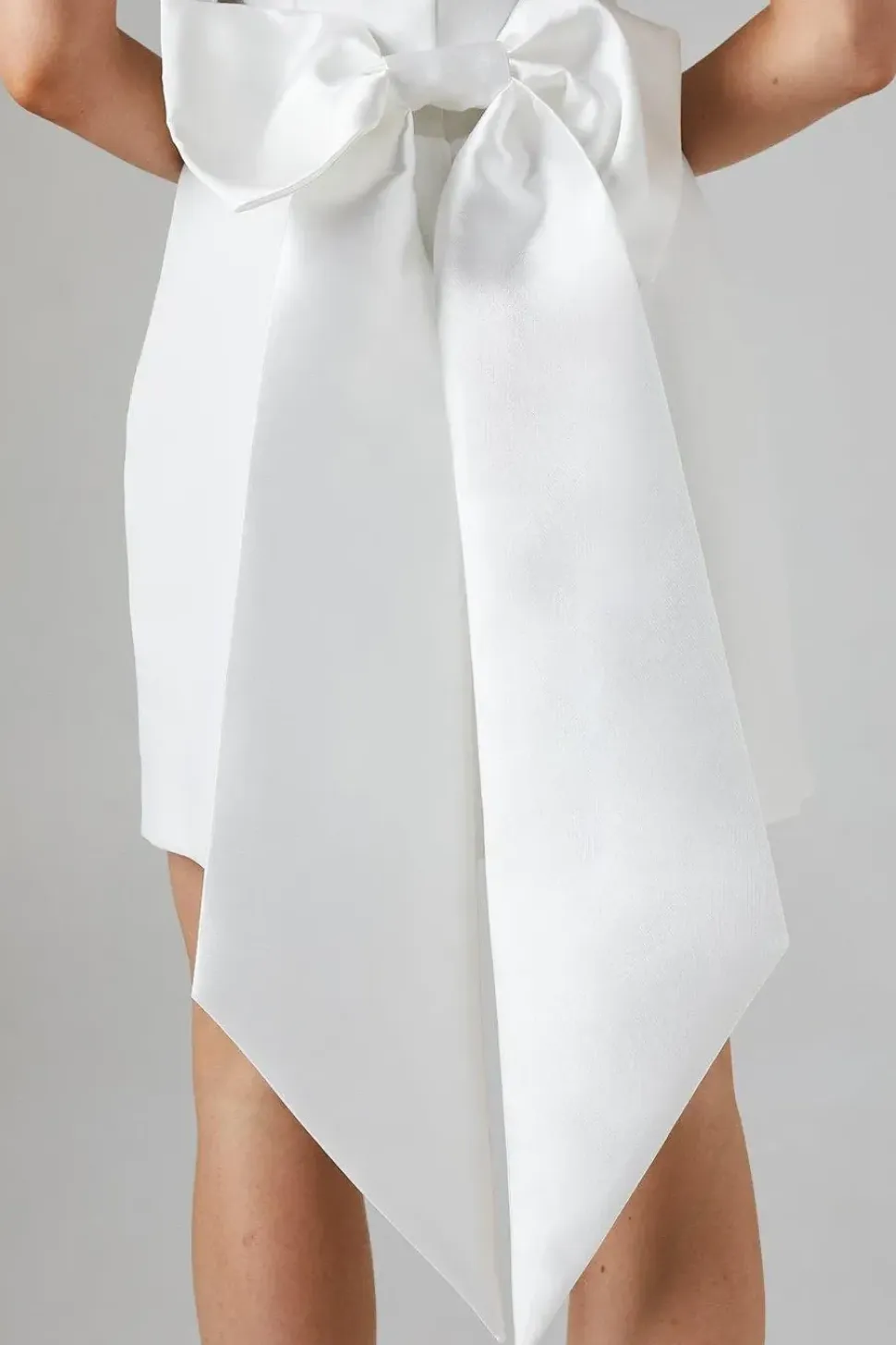 White Bow Back Bandeau Mini Wedding Dress In Stretch Crepe