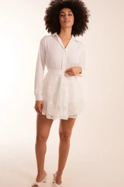 White Embroidered Mesh Skirt