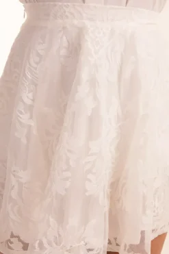 White Embroidered Mesh Skirt