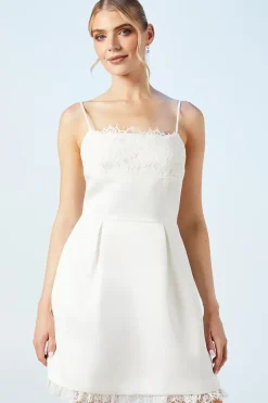 White Lace And Structured Satin Mini Bridal Dress