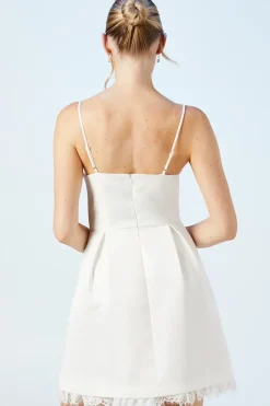 White Lace And Structured Satin Mini Bridal Dress