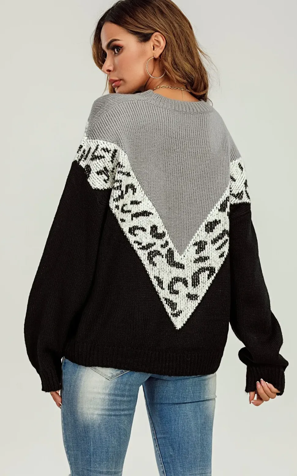White Leopard Striped Jumper In Black & Grey