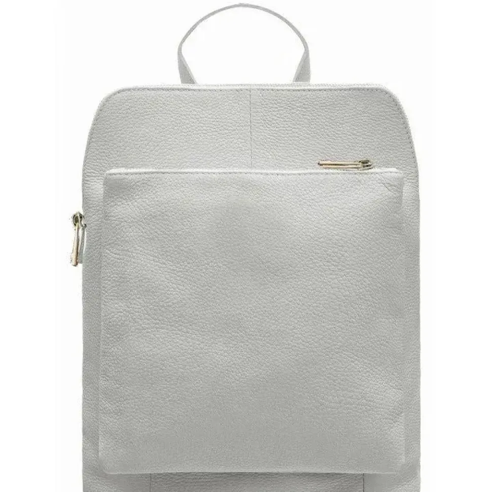 White Soft Pebbled Leather Pocket Backpack | BIYIE