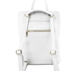 White Soft Pebbled Leather Pocket Backpack | BIYIE