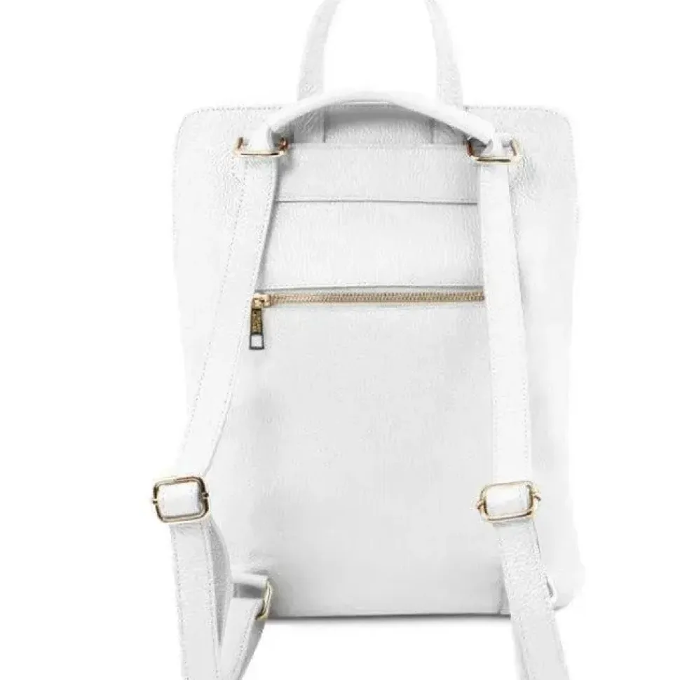 White Soft Pebbled Leather Pocket Backpack | BIYIE