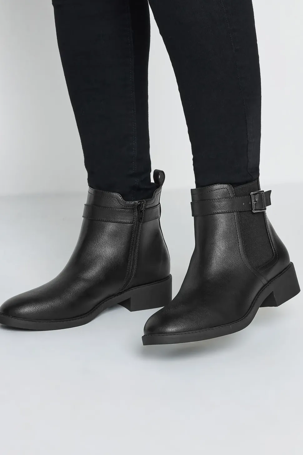 Wide & Extra Wide Fit Buckle Faux Leather Ankle Boots