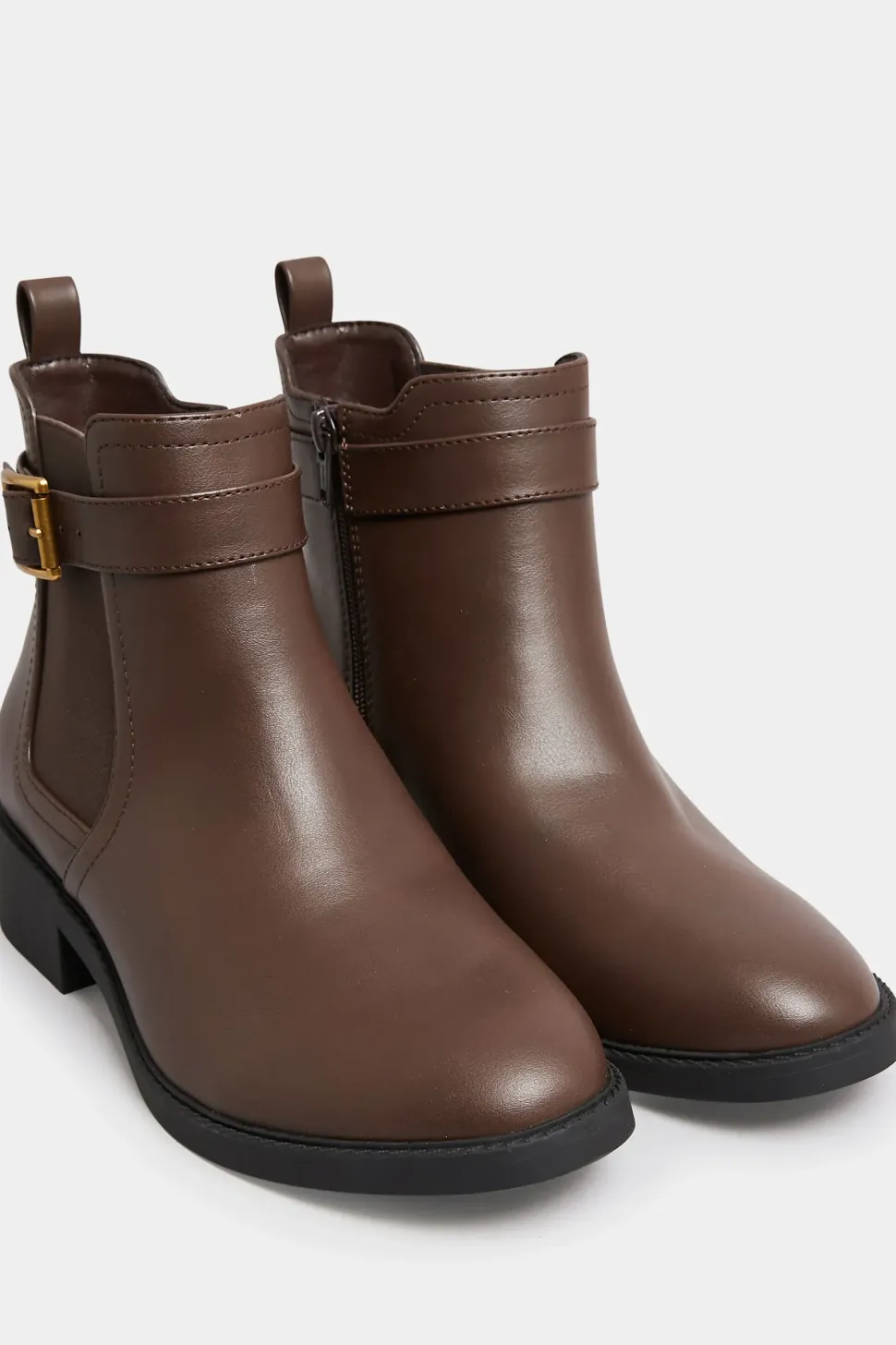 Wide & Extra Wide Fit Buckle Faux Leather Ankle Boots