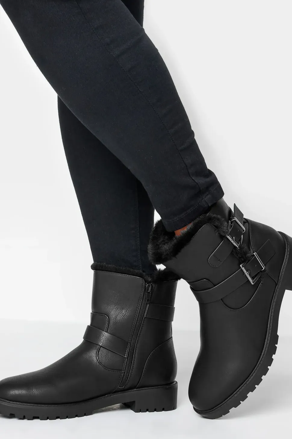 Wide & Extra Wide Fit Faux Fur Lined Biker Boot