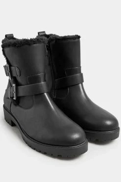 Wide & Extra Wide Fit Faux Fur Lined Biker Boot