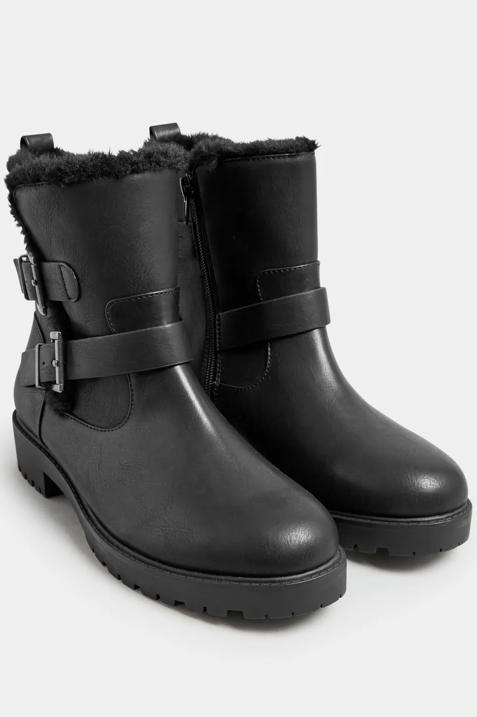Wide & Extra Wide Fit Faux Fur Lined Biker Boot