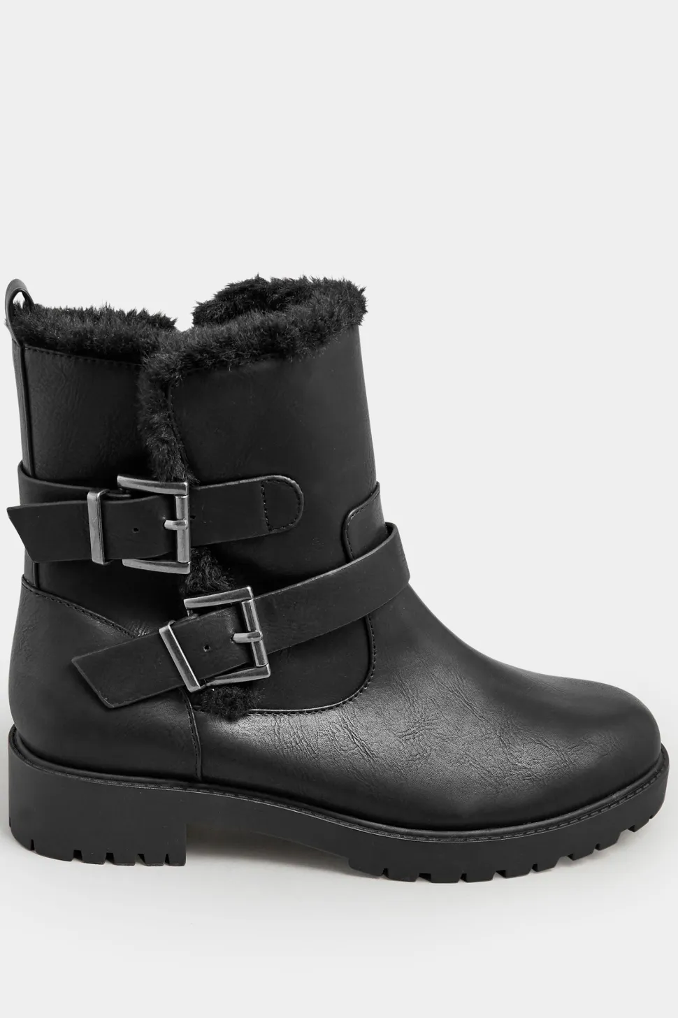 Wide & Extra Wide Fit Faux Fur Lined Biker Boot