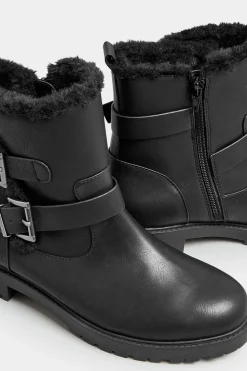 Wide & Extra Wide Fit Faux Fur Lined Biker Boot