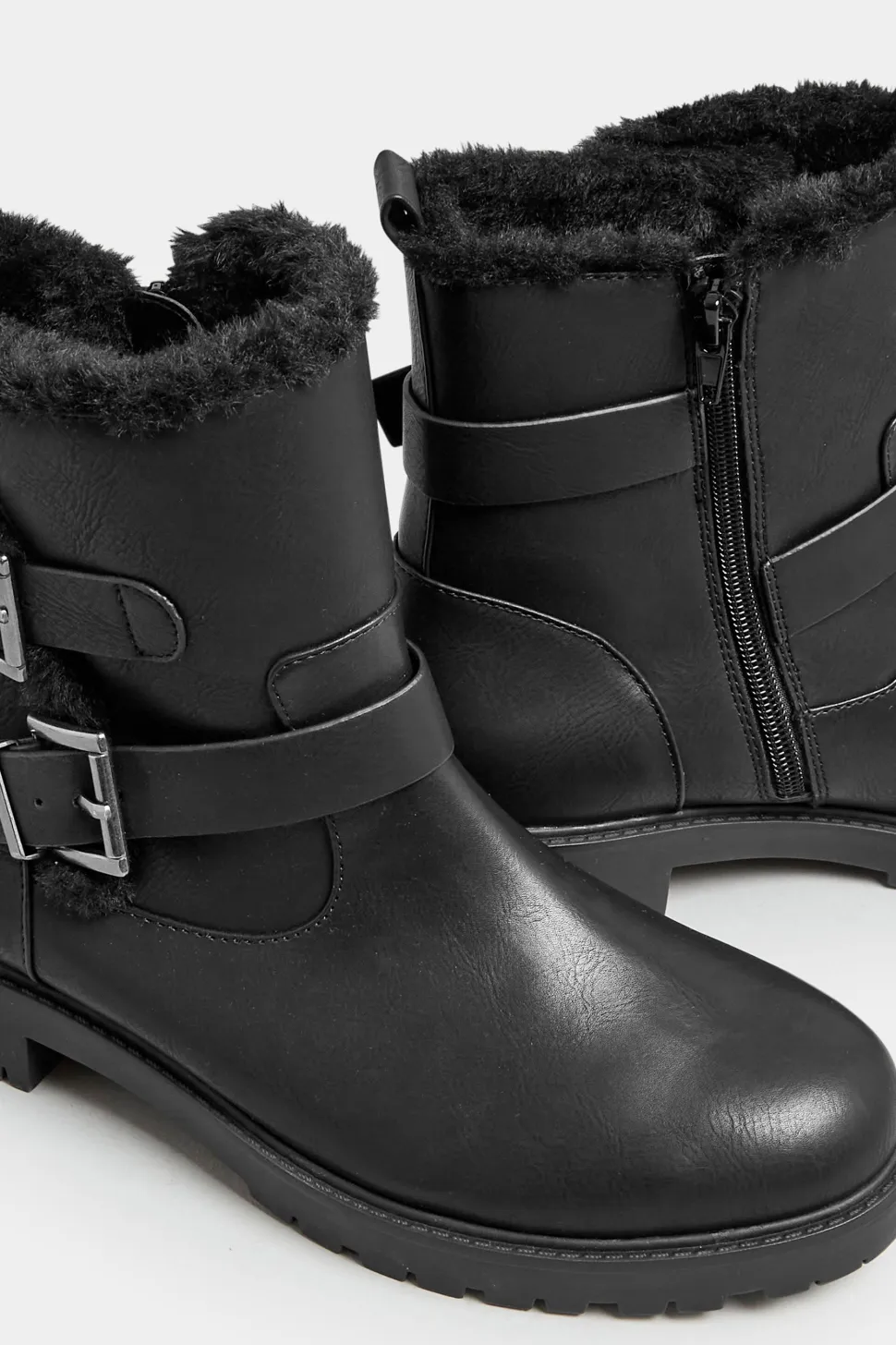 Wide & Extra Wide Fit Faux Fur Lined Biker Boot