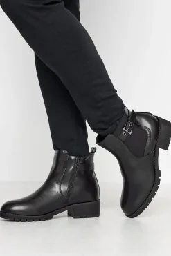 Wide & Extra Wide Fit Faux Leather Buckle Ankle Boots