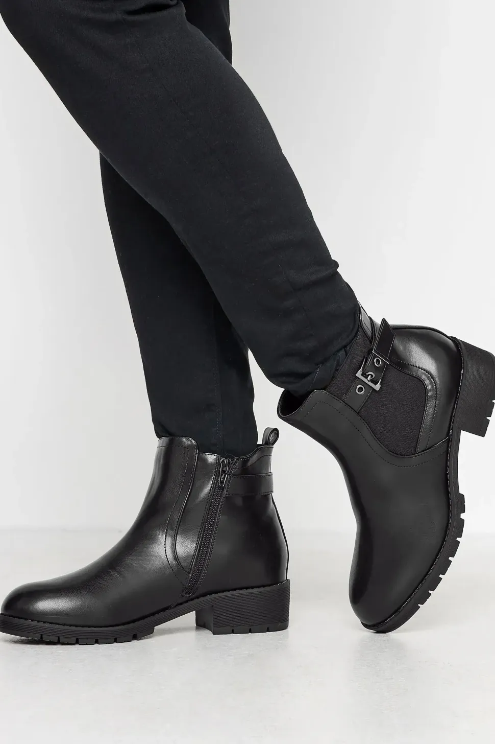 Wide & Extra Wide Fit Faux Leather Buckle Ankle Boots