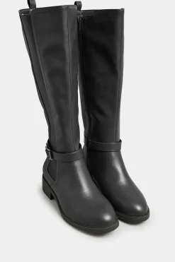Wide & Extra Wide Fit Faux Leather Buckle Knee High Boots